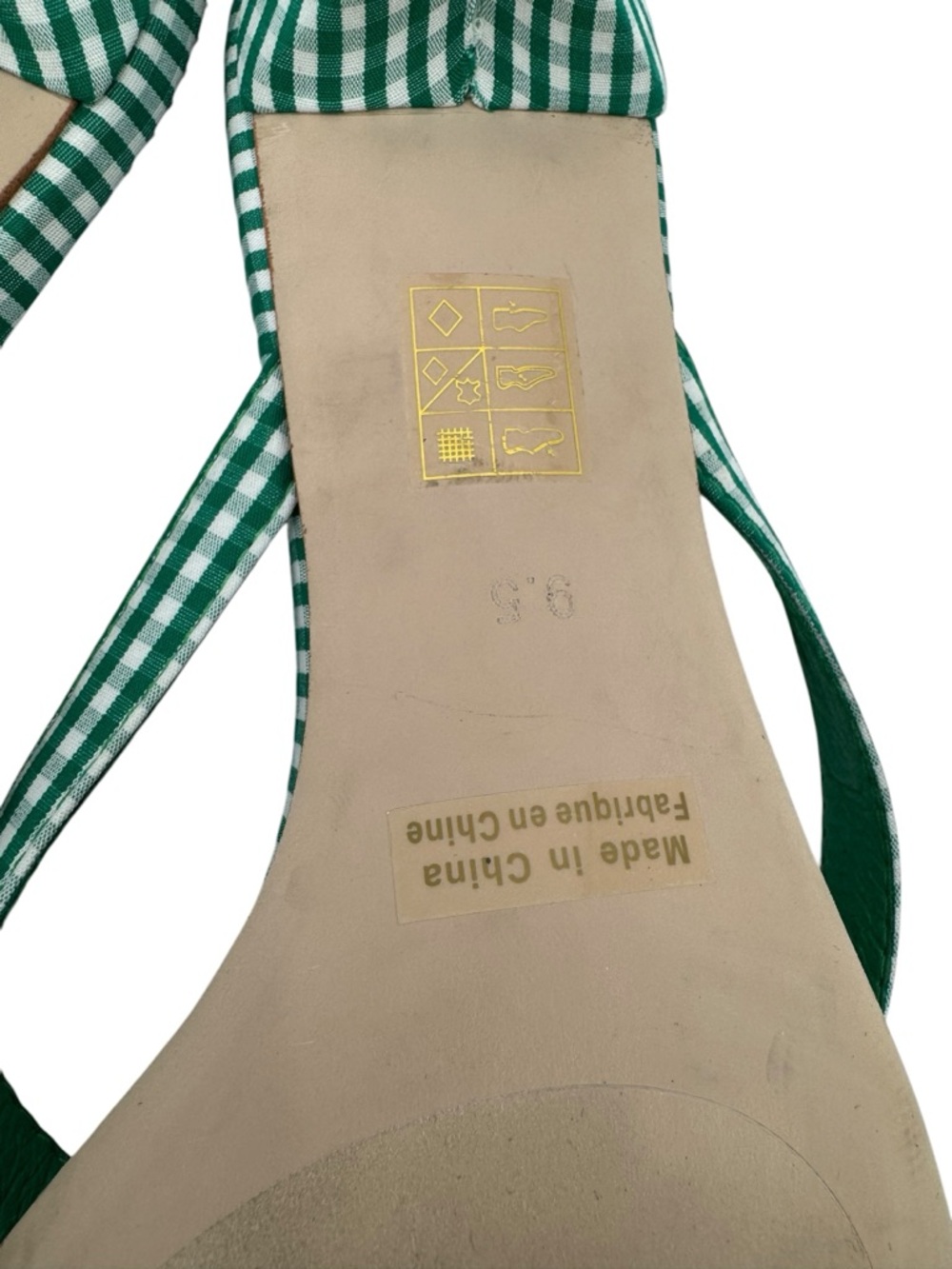 Jeffrey Campbell Pinacolada Pineapple Thong Sandal Kitten Heel Green Gingham 9.5 - Picture 7 of 7